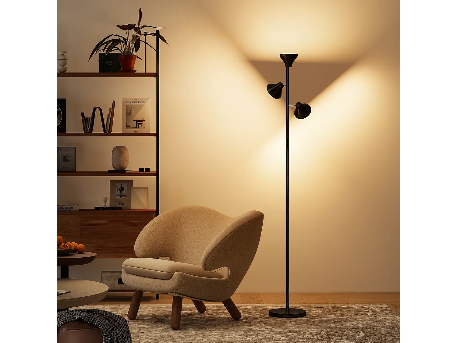 Lampada da terra con 3 teste regolabili indipendenti Ø25x170 cm nero