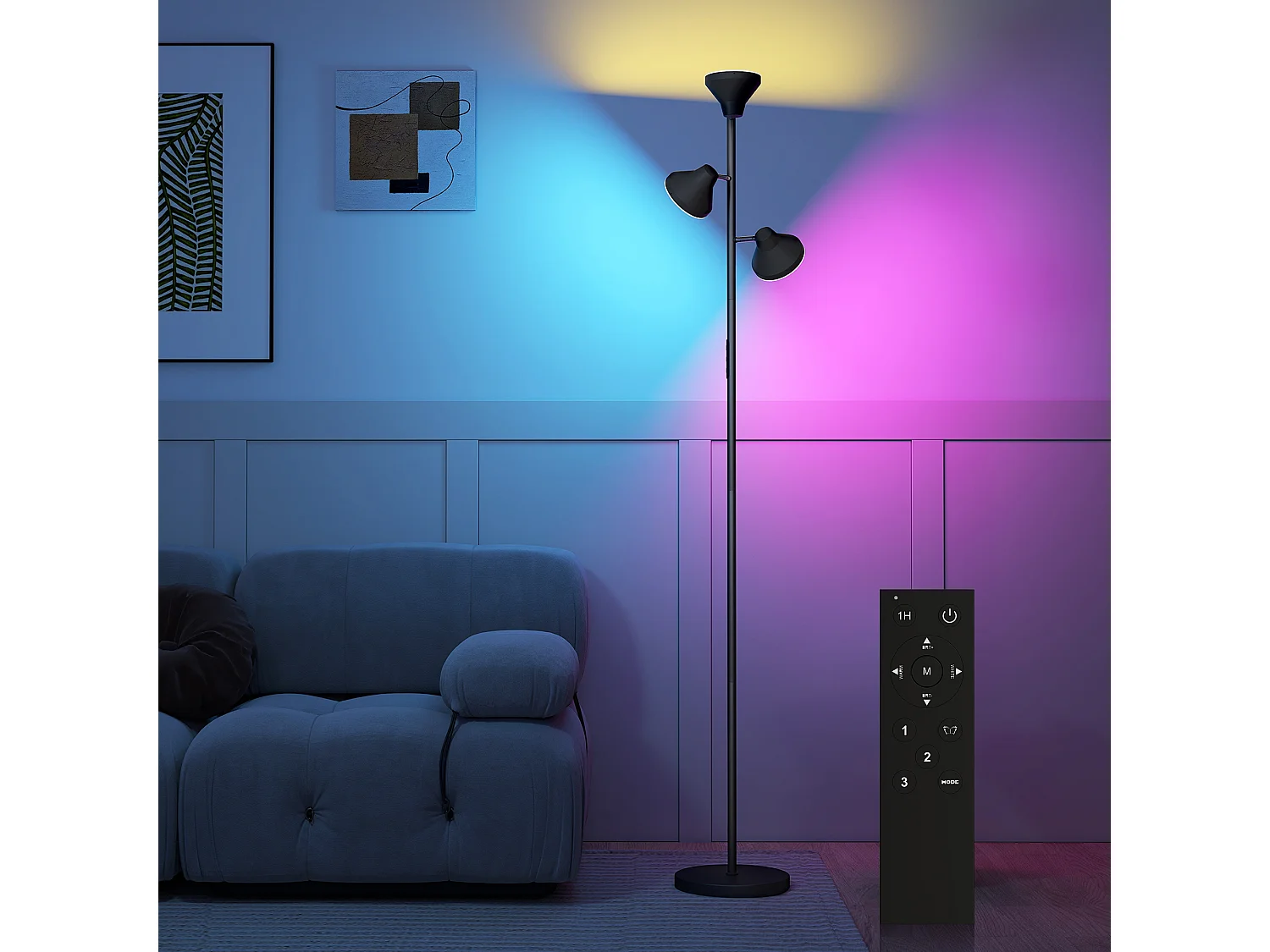 Lampada da terra con 3 teste regolabili indipendenti Ø25x170 cm nero