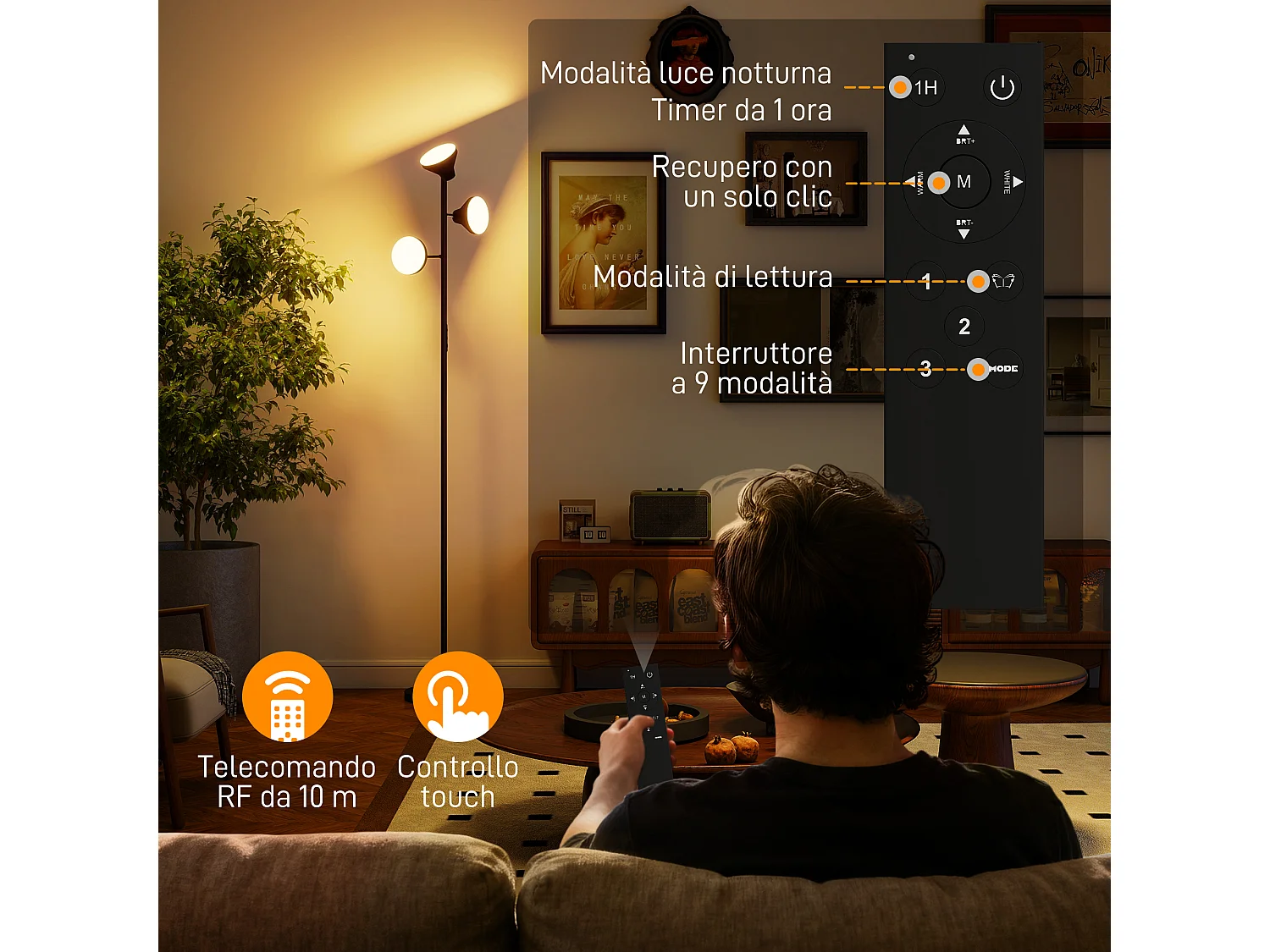 Lampada da terra con 3 teste regolabili indipendenti Ø25x170 cm nero