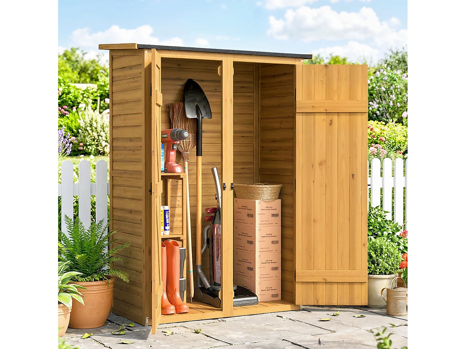 Capanno da giardino con doppia porta in legno marrone