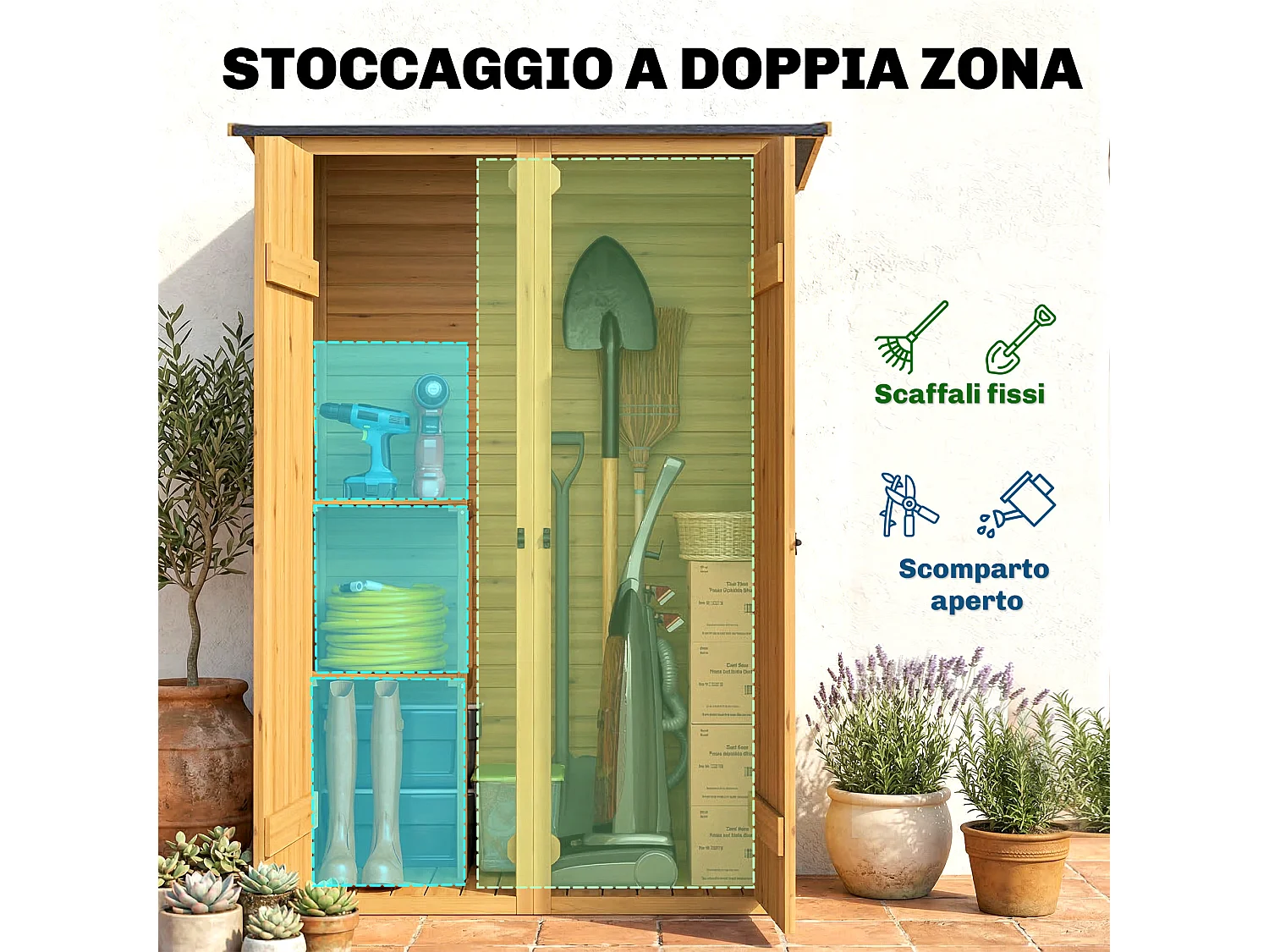 Capanno da giardino con doppia porta in legno marrone