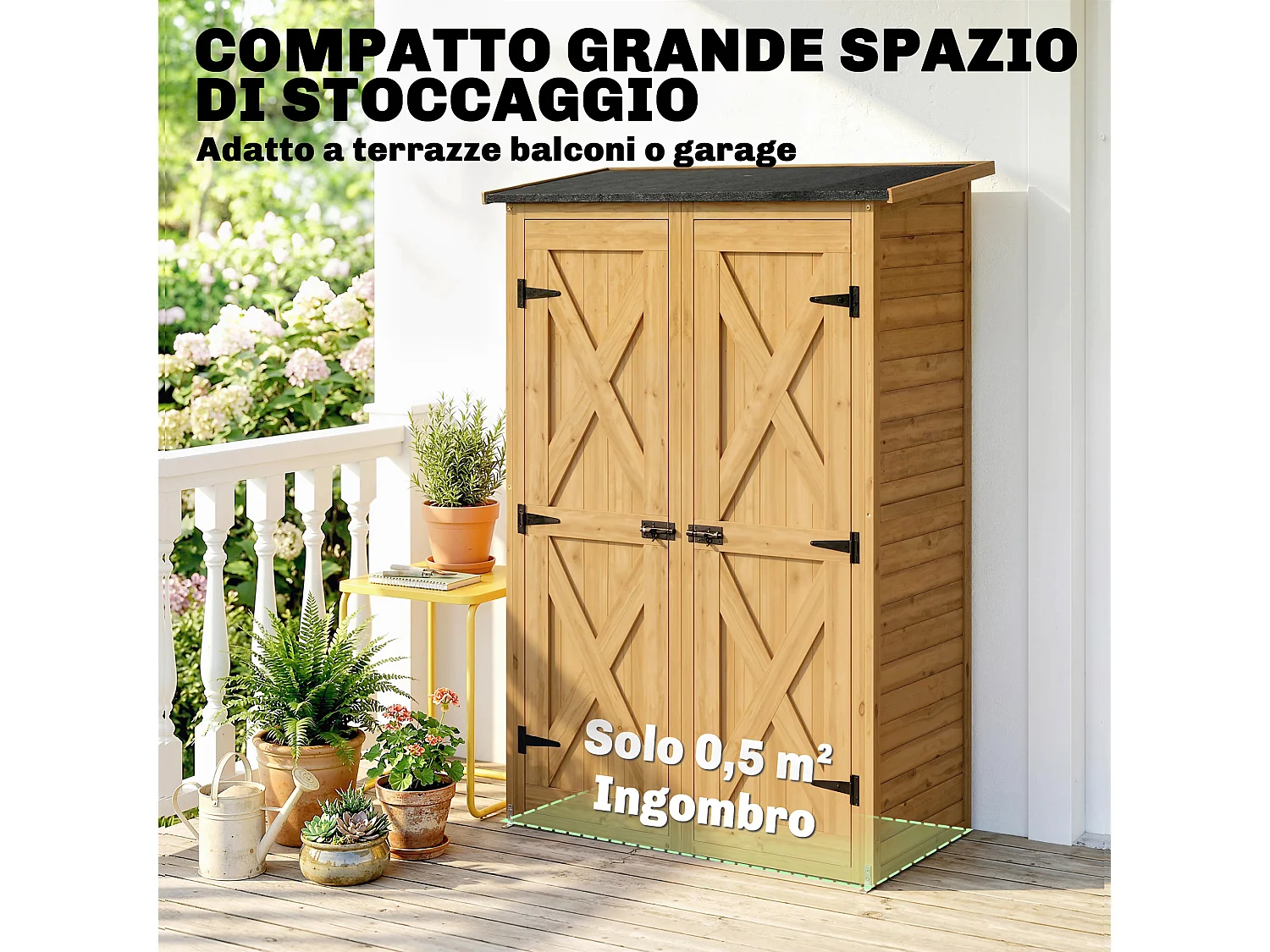 Capanno da giardino con doppia porta in legno marrone