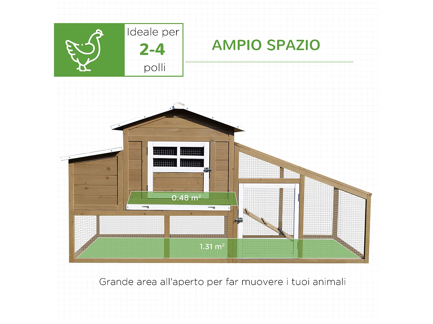 Pollaio per Galline con Corsa Zona di Nidificazione da Giardino Legno