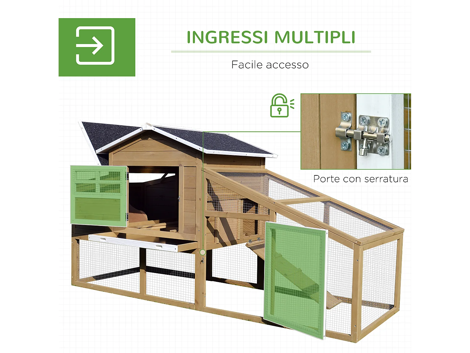 Pollaio per Galline con Corsa Zona di Nidificazione da Giardino Legno