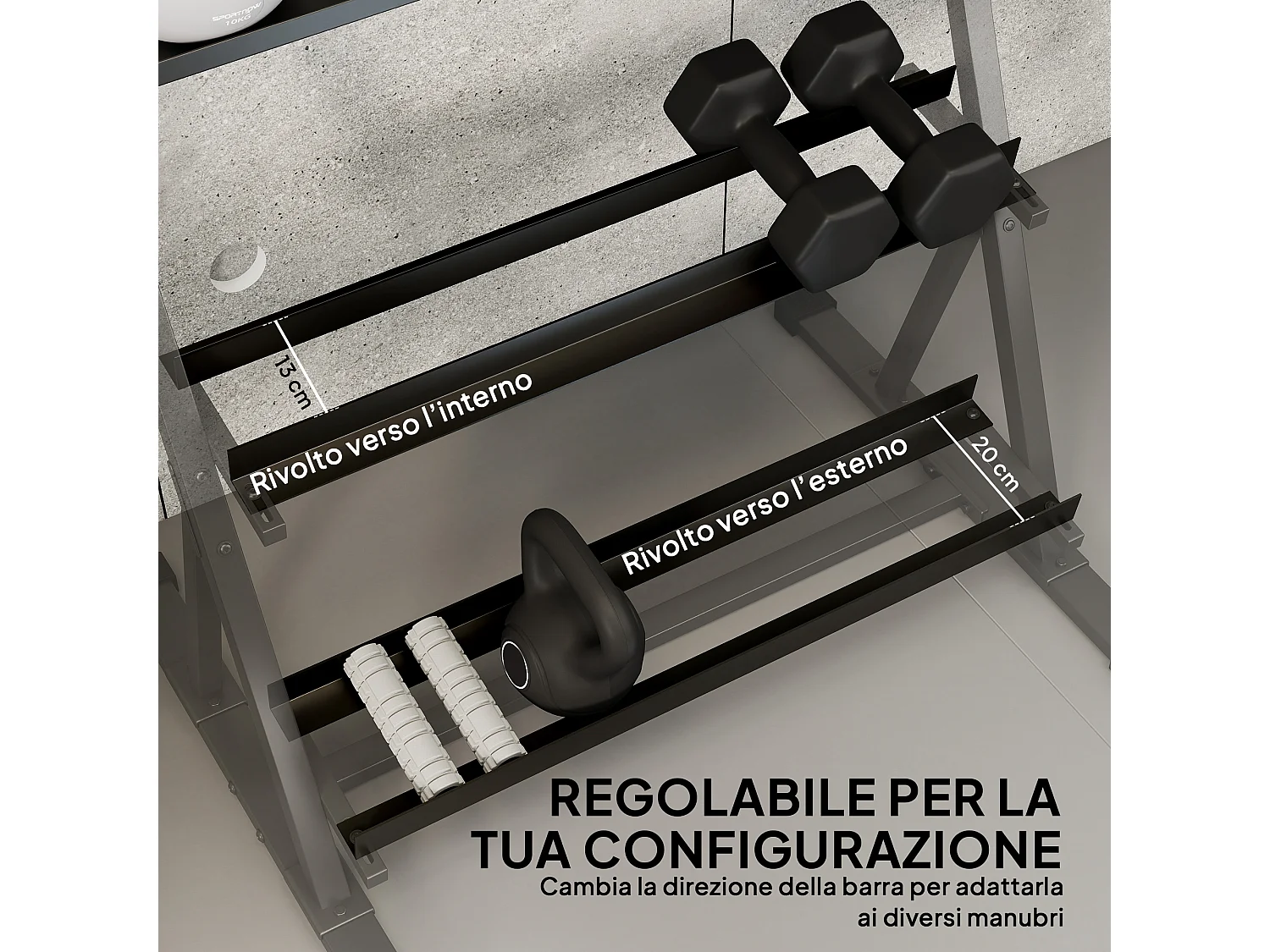 Porta pesi a 3 livelli sfalsati in acciaio 88x66x88 cm nero