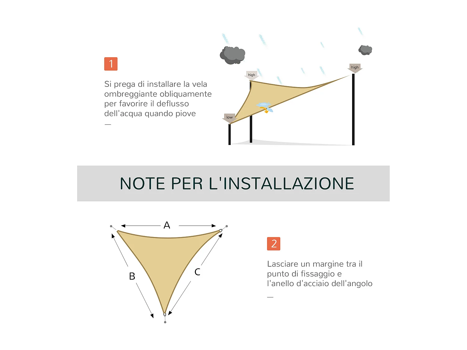 Tenda a vela ombreggiante triangolare anti-uv 3x3x3m color ottone