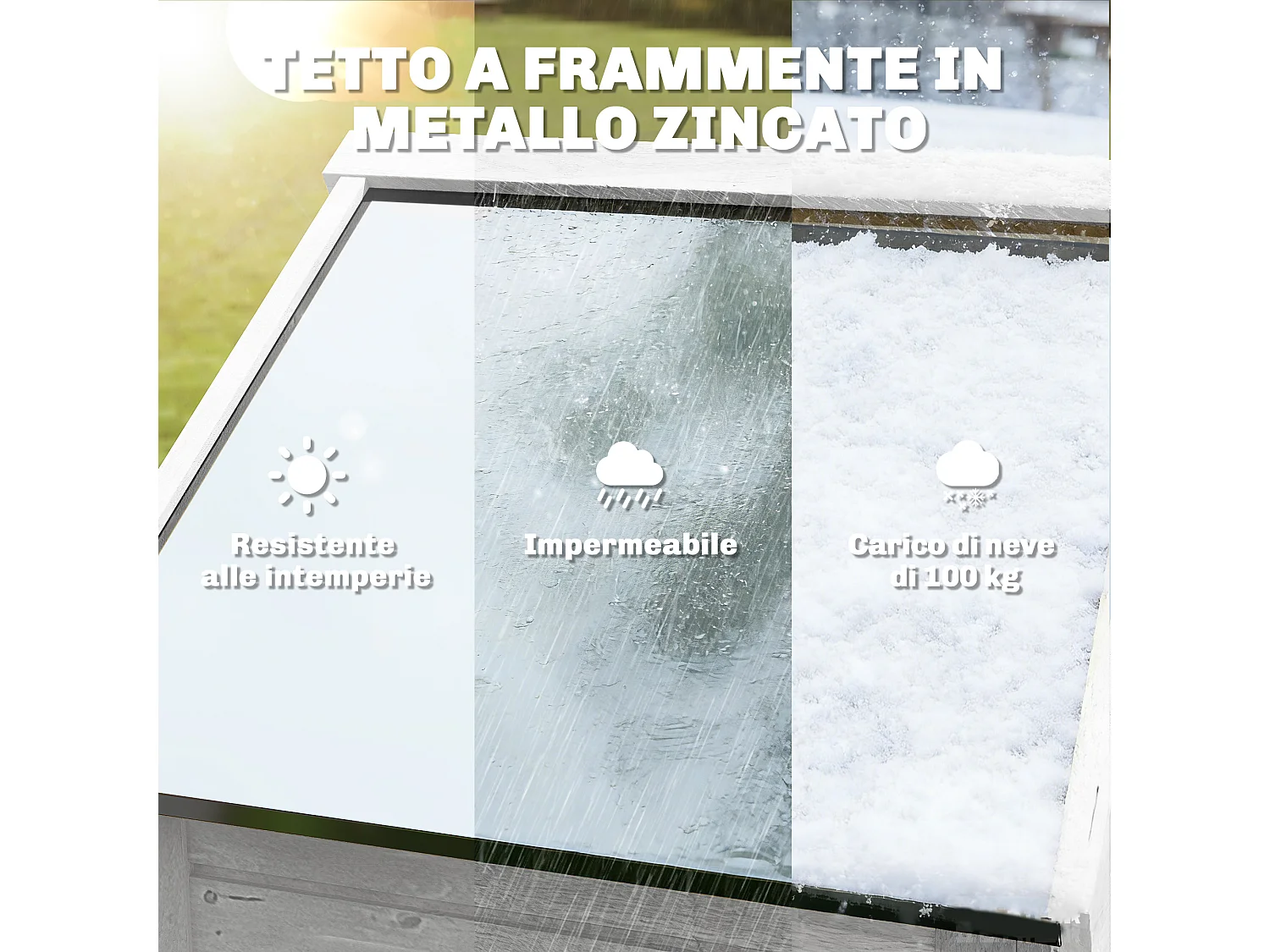 Casetta da giardino impermeabile con scaffali in legno bianco
