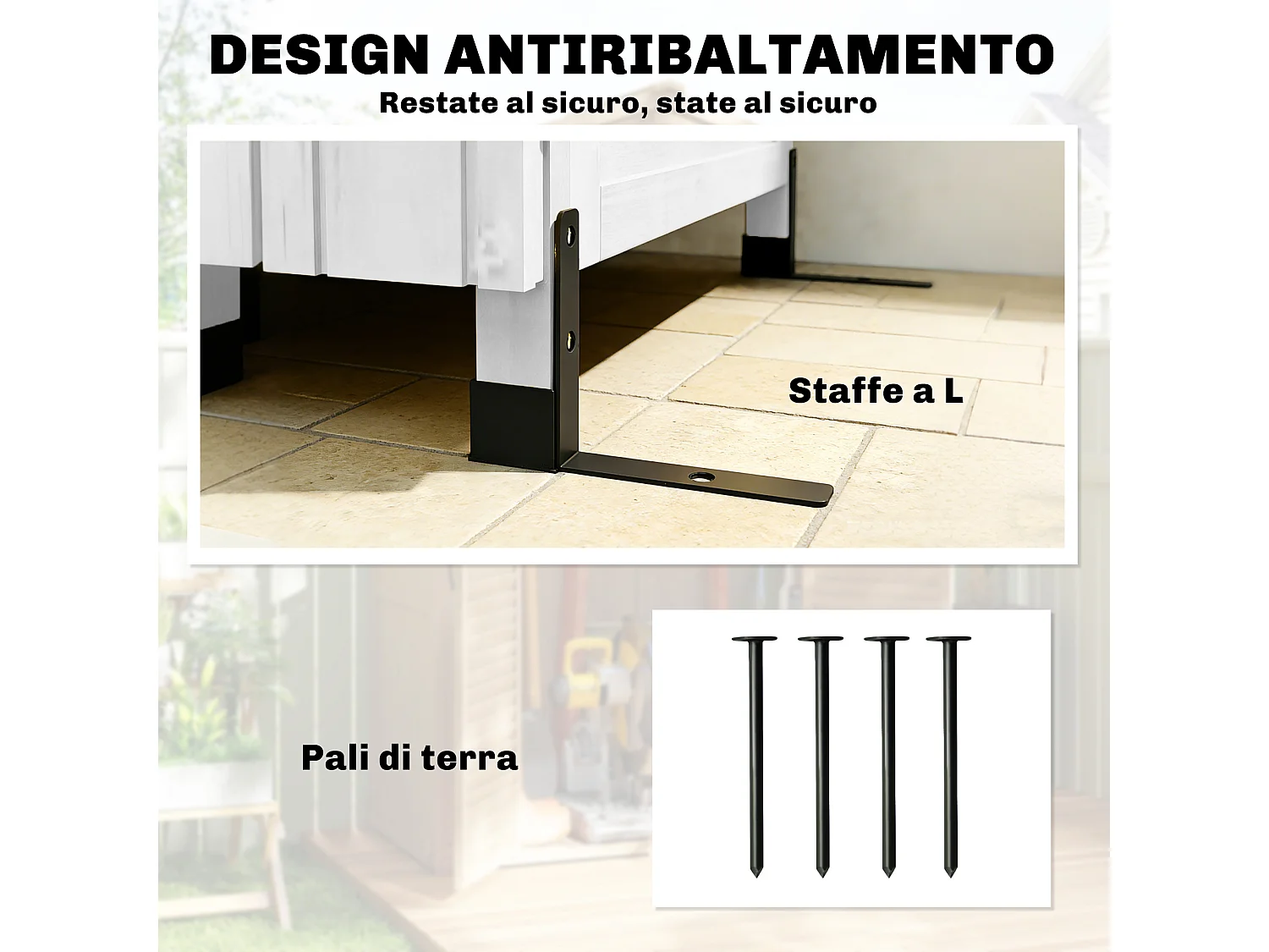 Casetta da giardino impermeabile con scaffali in legno bianco