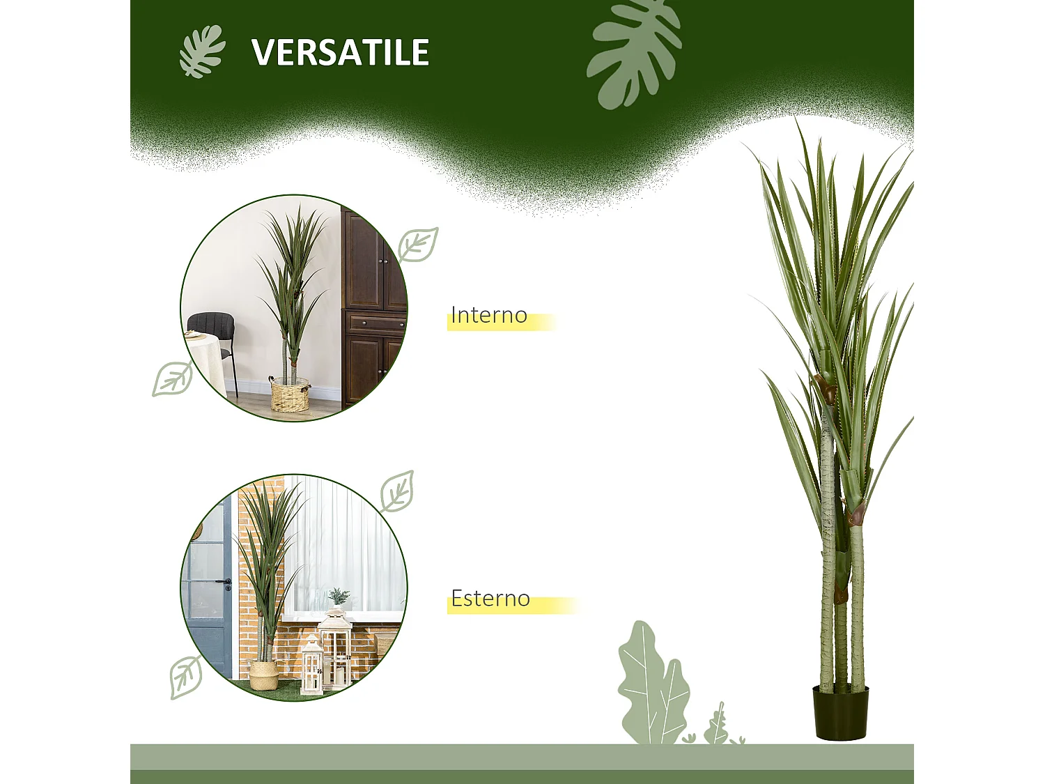 Pianta artificiale di yucca 190 cm in vaso contenitore in peva cemento