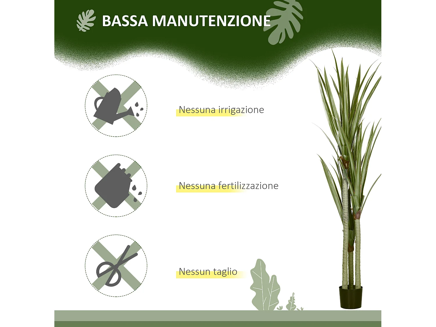 Pianta artificiale di yucca 190 cm in vaso contenitore in peva cemento