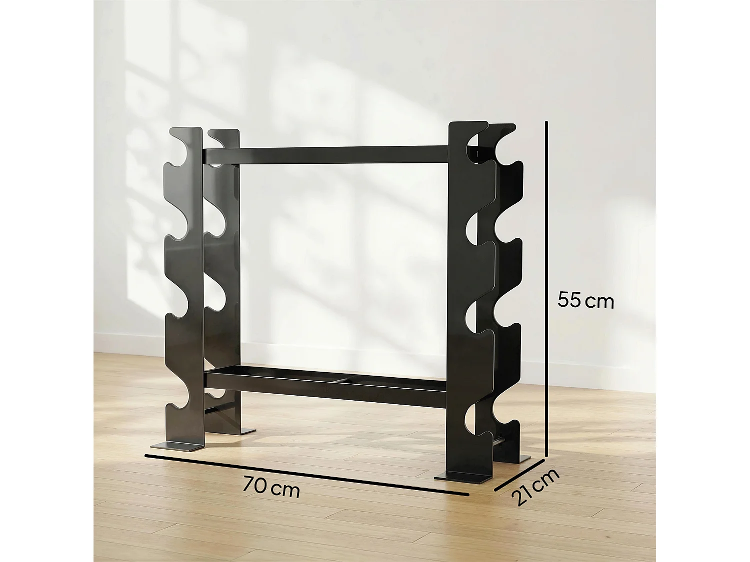 Porta manubri a 4 livelli in acciaio 70x21x55 cm nero