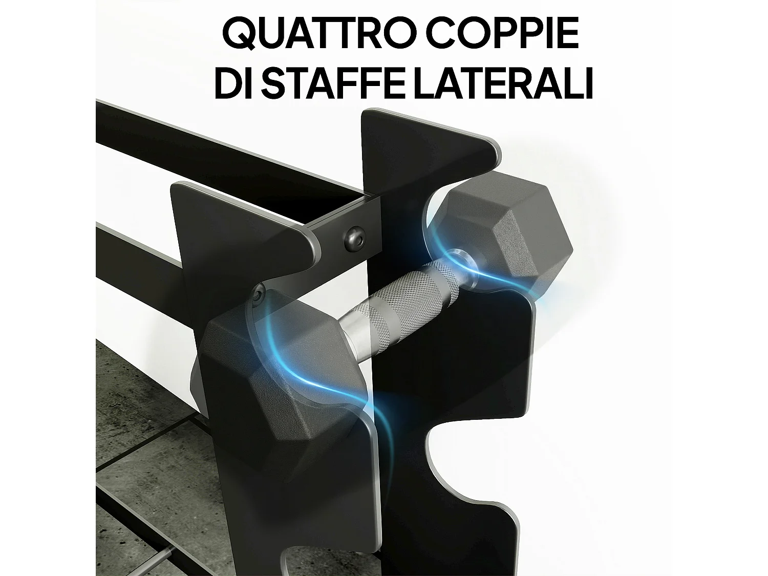 Porta manubri a 4 livelli in acciaio 70x21x55 cm nero