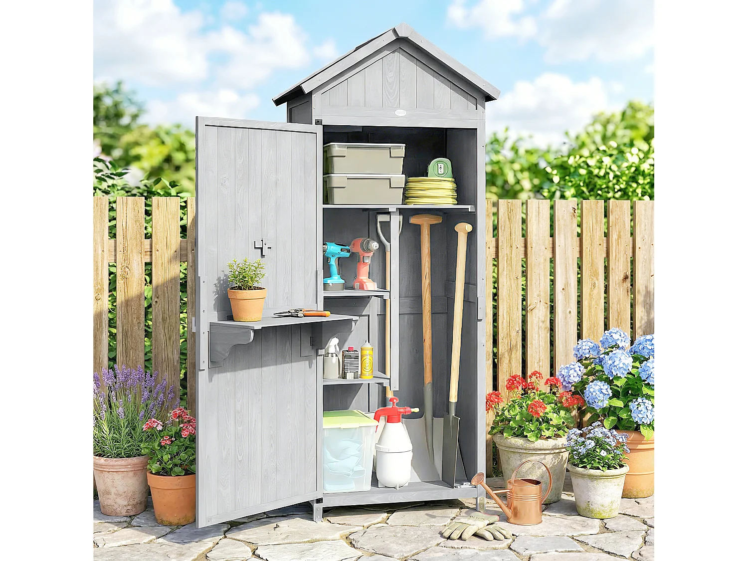 Casetta da giardino impermeabile in legno grigio