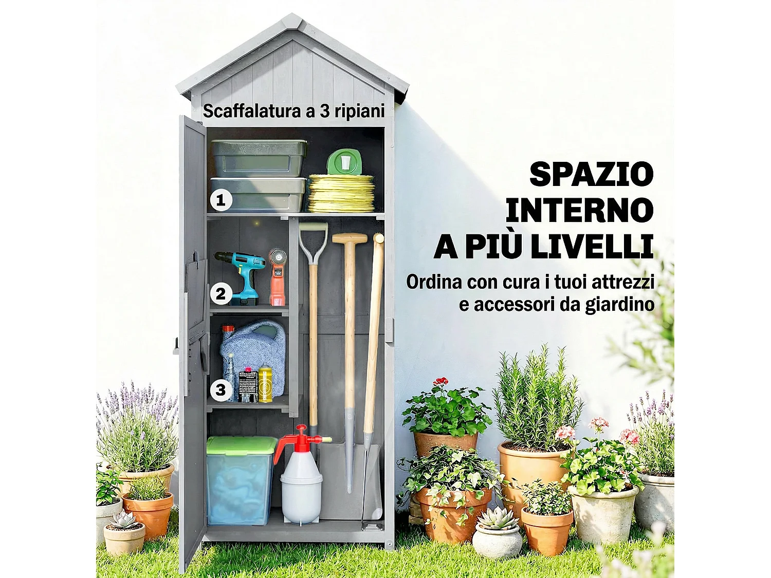 Casetta da giardino impermeabile in legno grigio