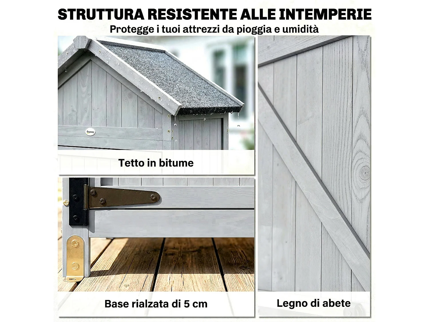 Casetta da giardino impermeabile in legno grigio