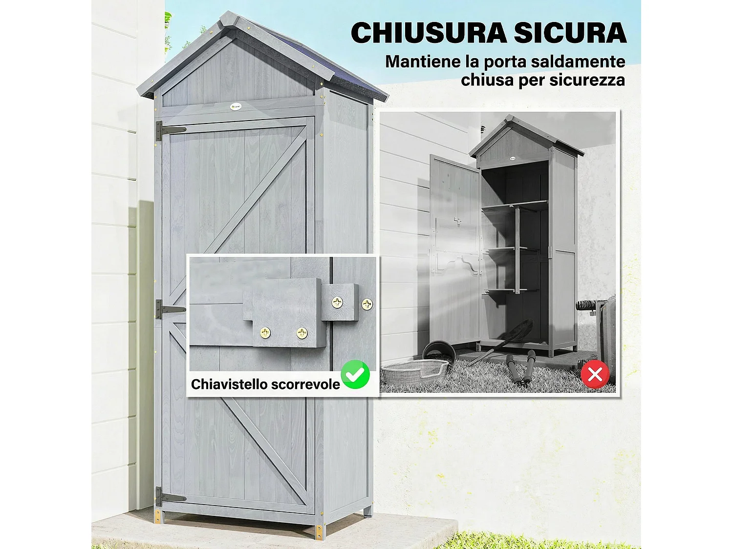 Casetta da giardino impermeabile in legno grigio