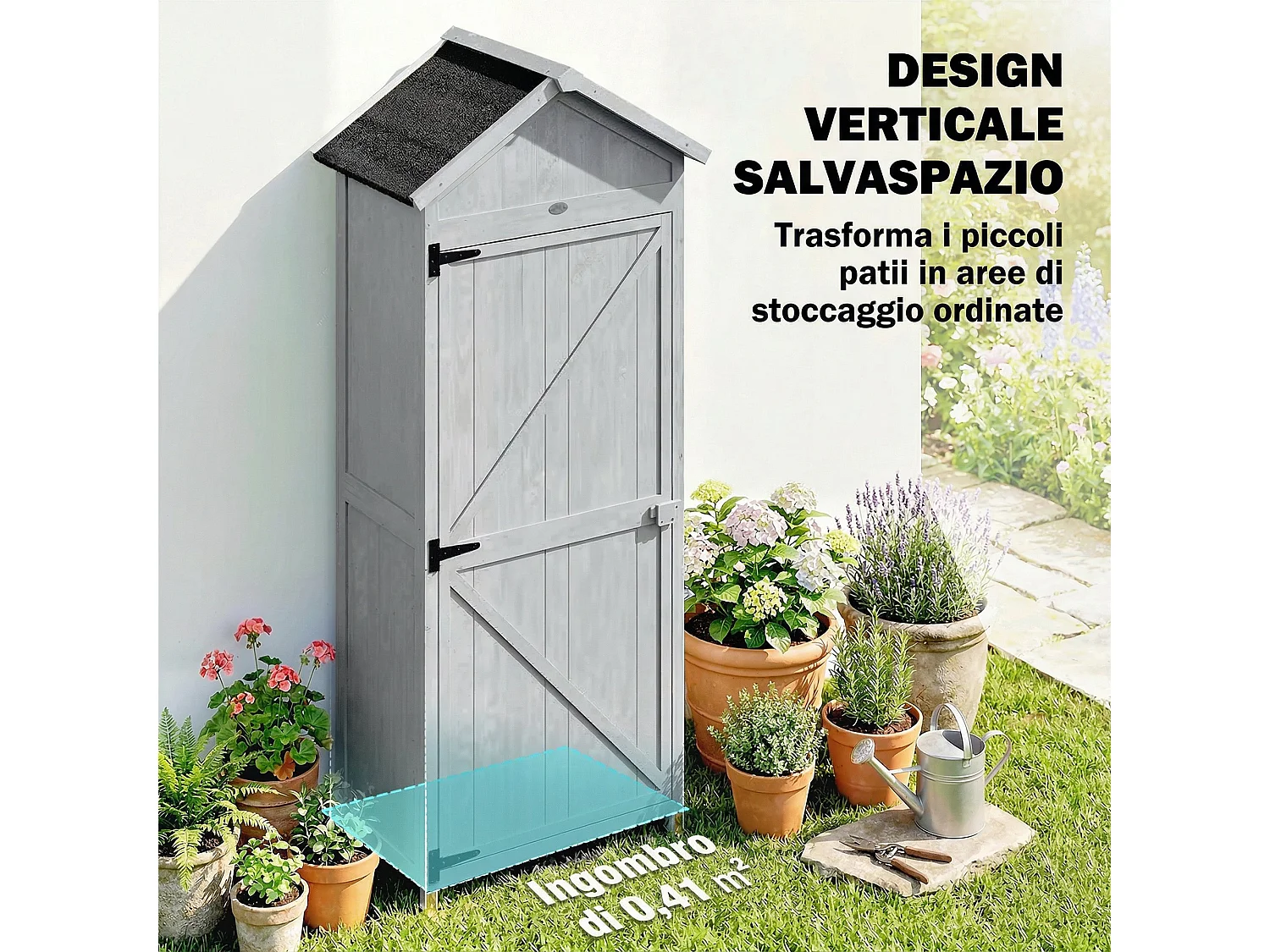 Casetta da giardino impermeabile in legno grigio