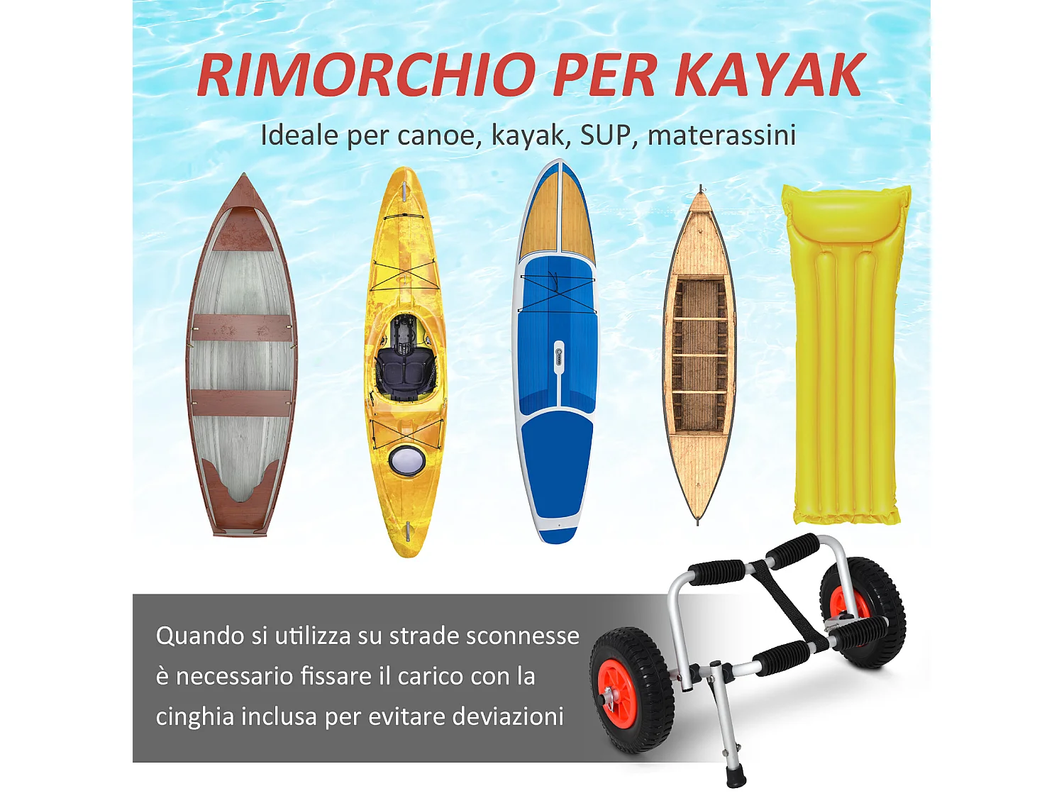 Carrello porta kayak e canoa pieghevole con imbottiture in alluminio