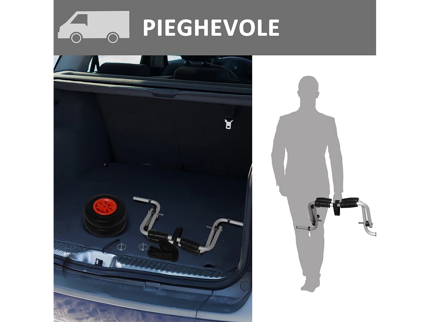 Carrello porta kayak e canoa pieghevole con imbottiture in alluminio