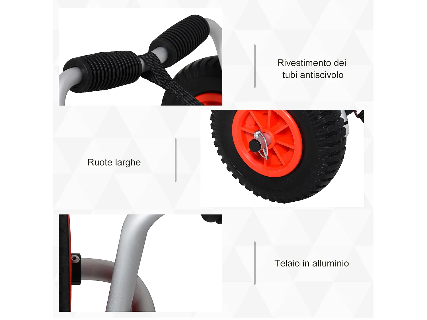 Carrello porta kayak e canoa pieghevole con imbottiture in alluminio