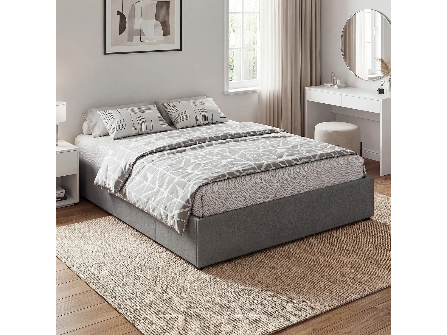 Struttura letto matrimoniale a doghe con 3 cassetti grigio