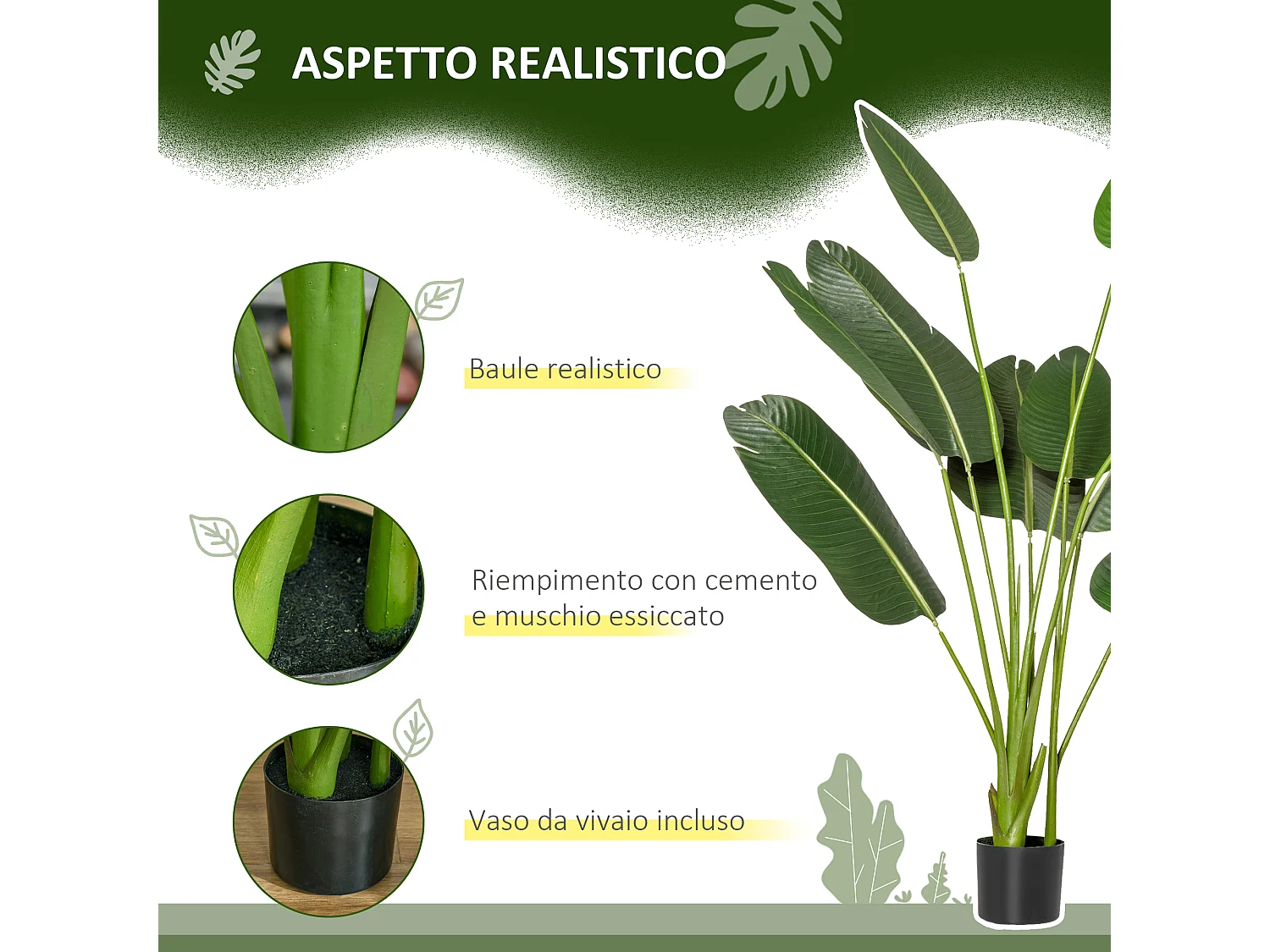 Albero artificiale banano con vaso per interni esterni