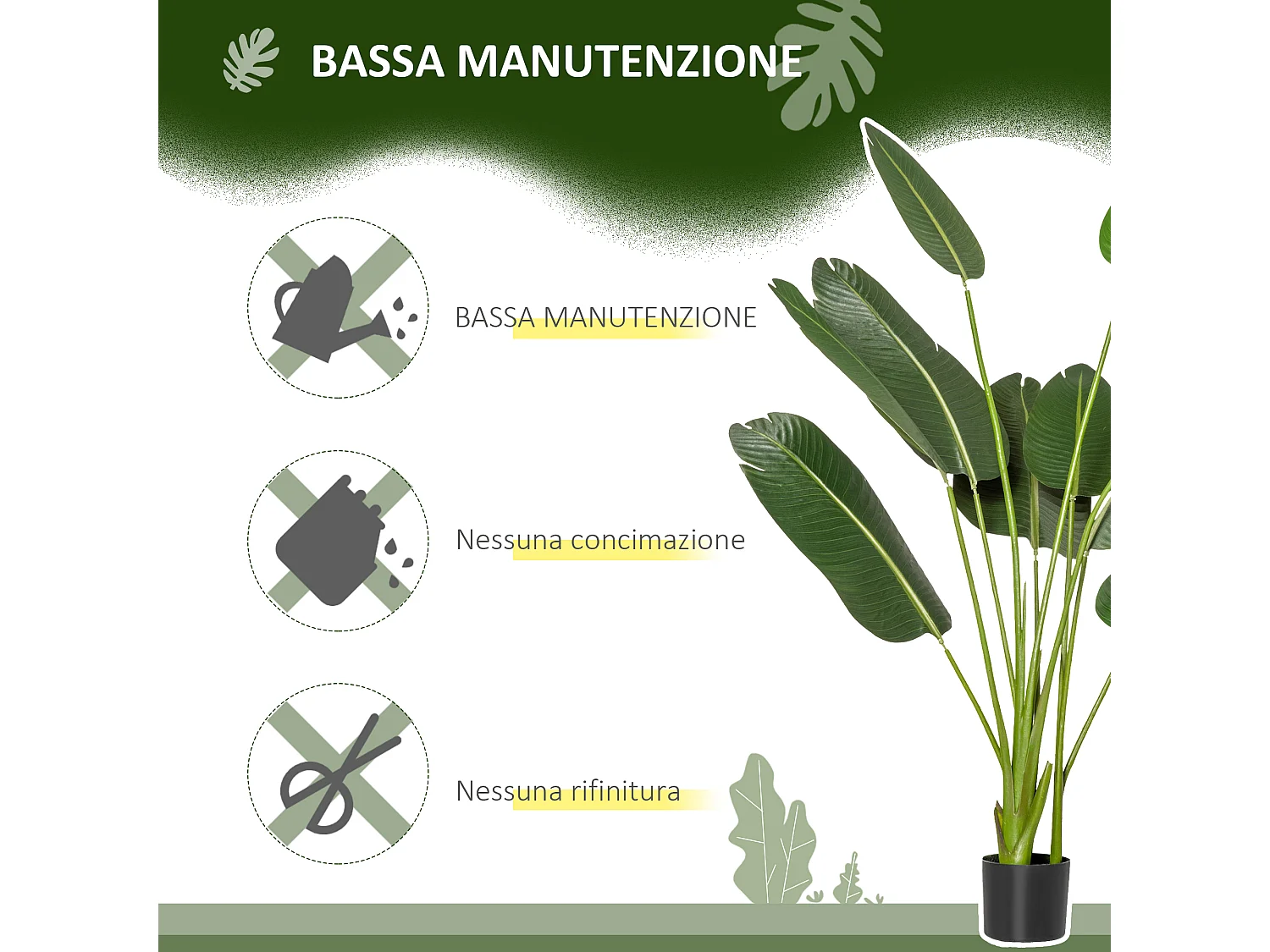 Albero artificiale banano con vaso per interni esterni