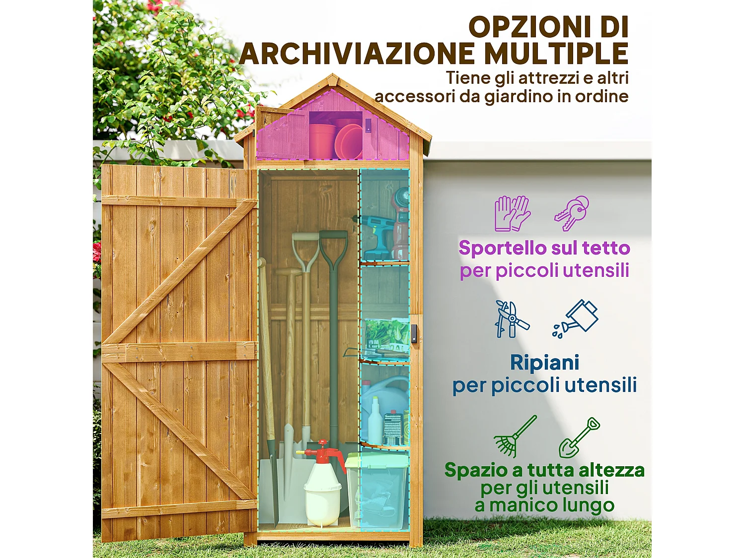 Capanno da giardino legno impermeabile 77x54.2x179cm
