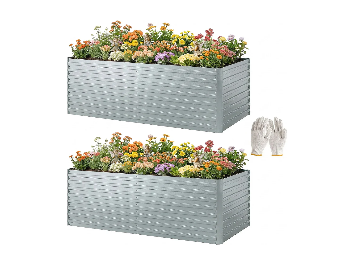 Set 2 aiuole rialzate per orto metallo galvanizzato argento