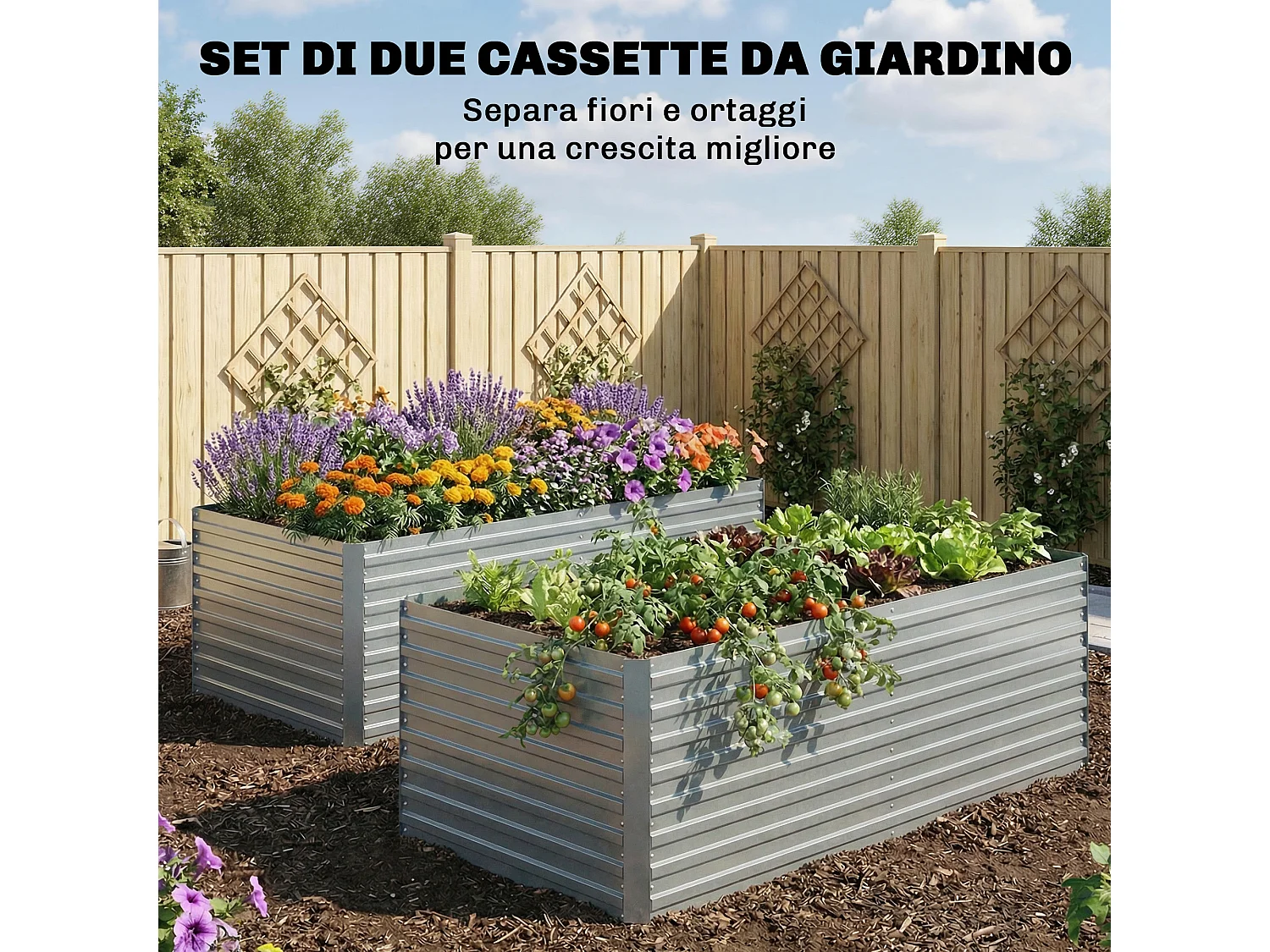 Set 2 aiuole rialzate per orto metallo galvanizzato argento