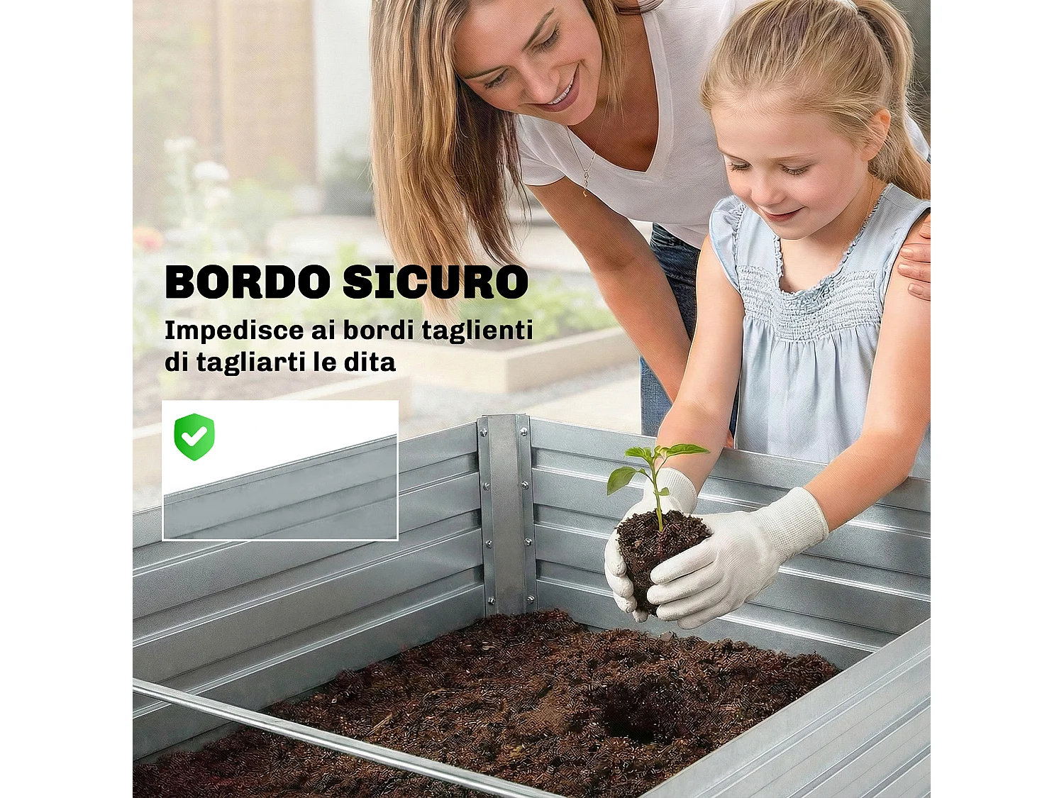 Set 2 aiuole rialzate per orto metallo galvanizzato argento