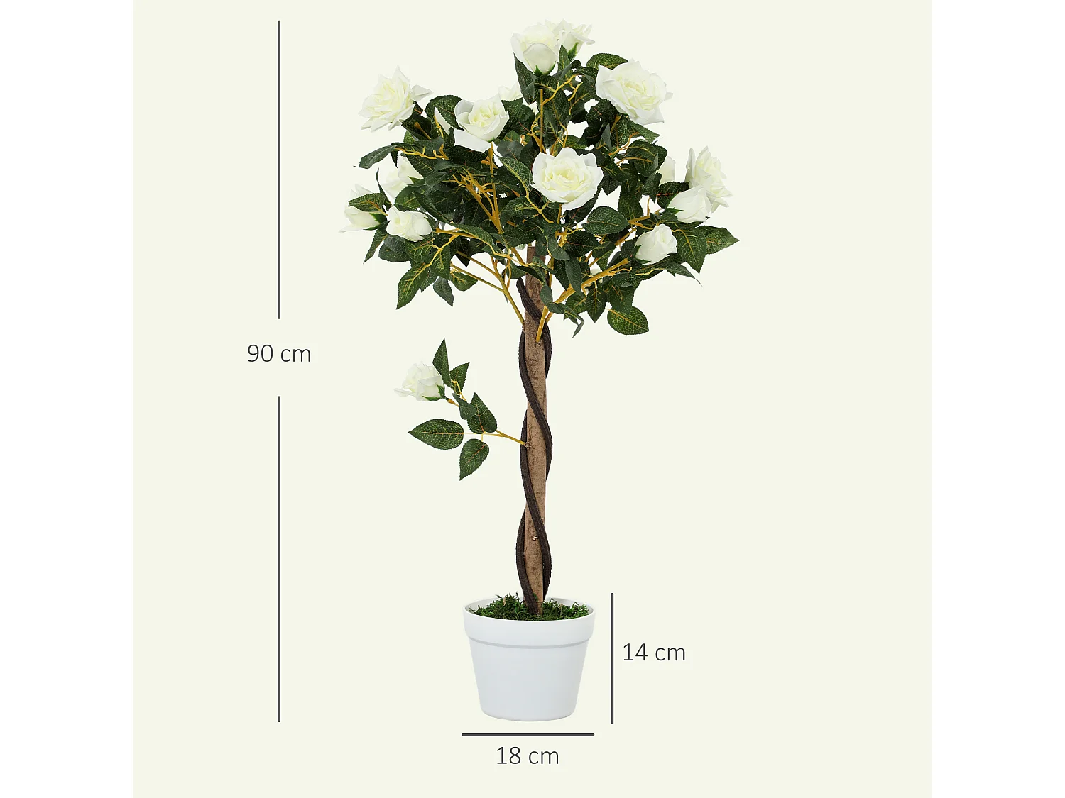 Pianta finta di rosa da 21 fiori Ø18x90 cm bianco con vaso