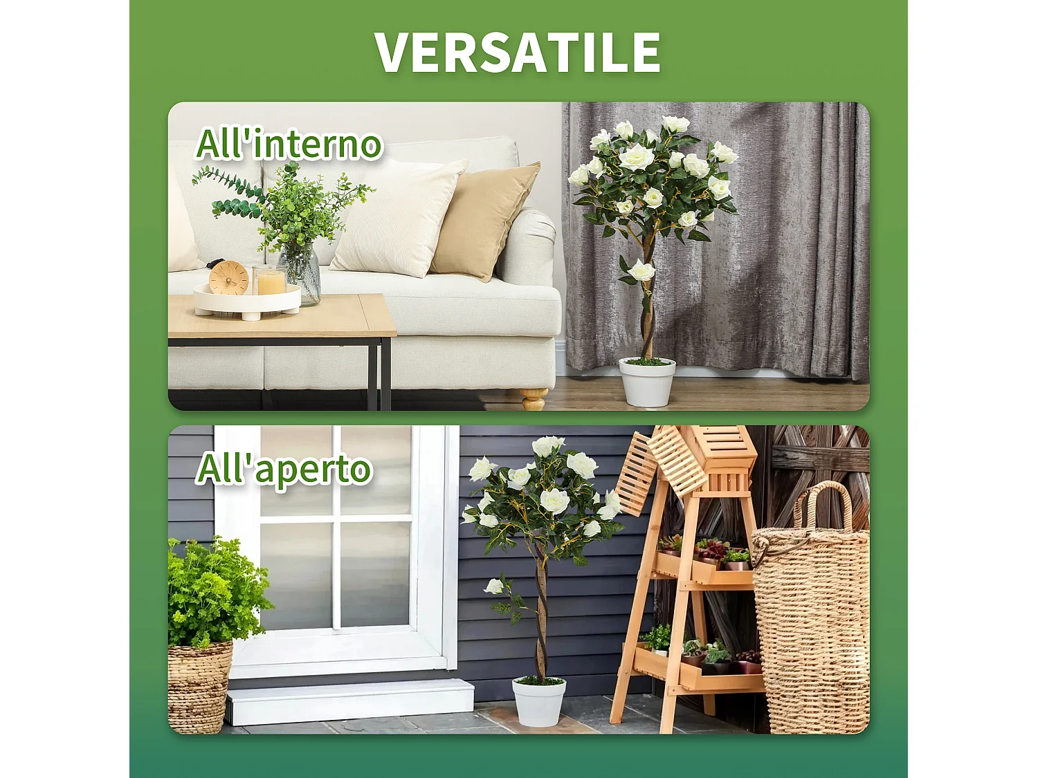 Pianta finta di rosa da 21 fiori Ø18x90 cm bianco con vaso