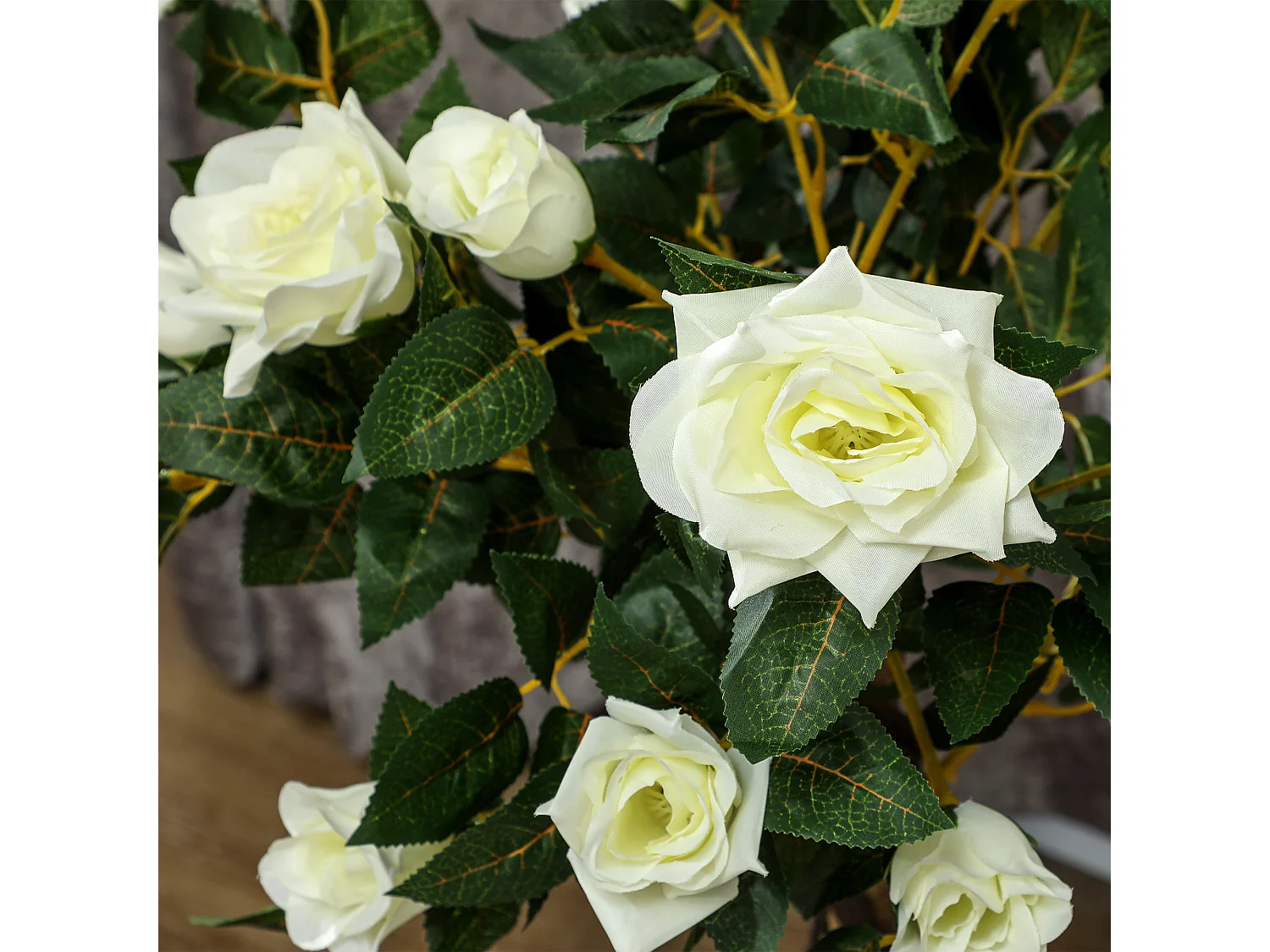 Pianta finta di rosa da 21 fiori Ø18x90 cm bianco con vaso