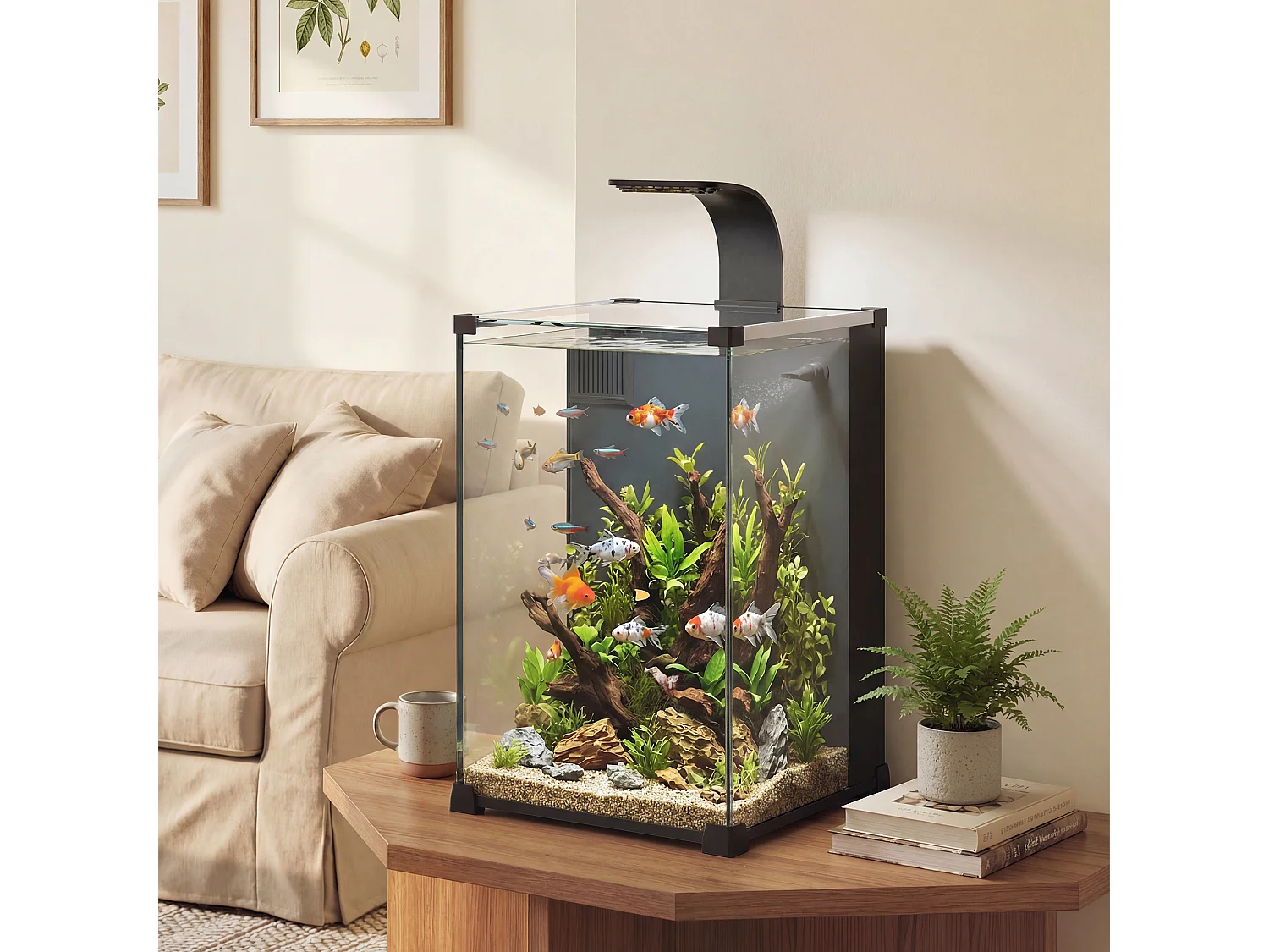 Acquario con luce led in vetro temperato nero