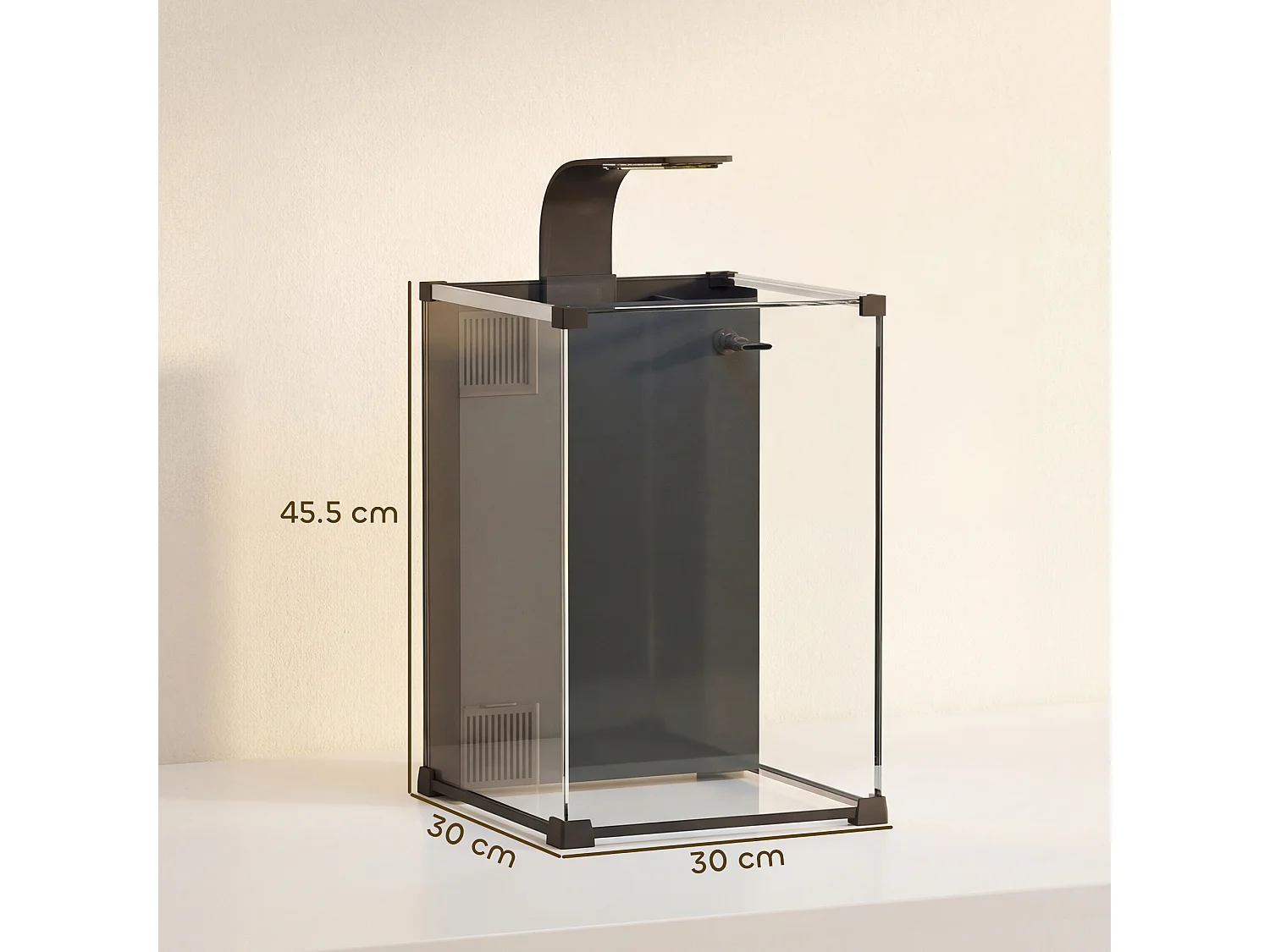 Acquario con luce led in vetro temperato nero