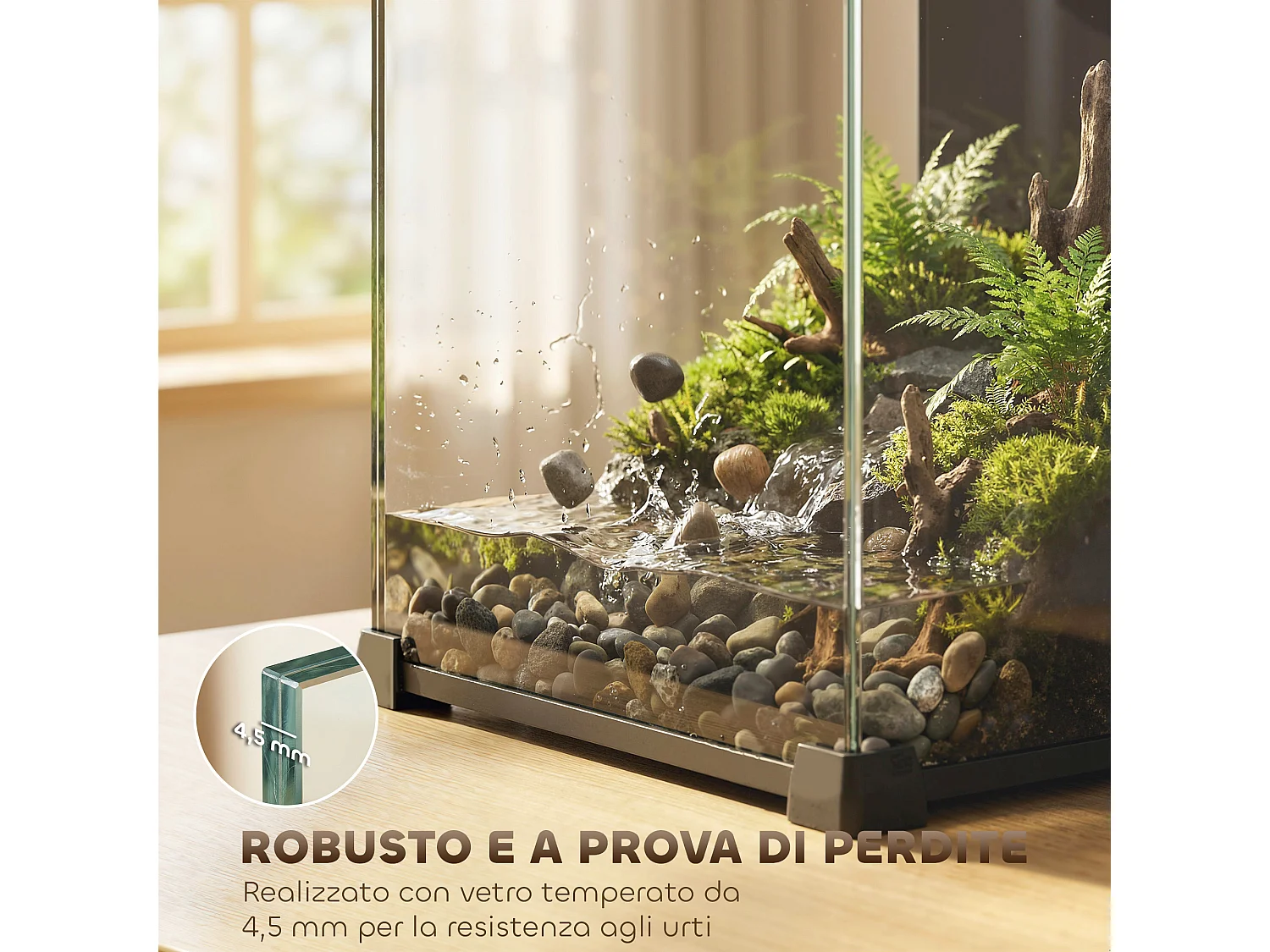 Acquario con luce led in vetro temperato nero