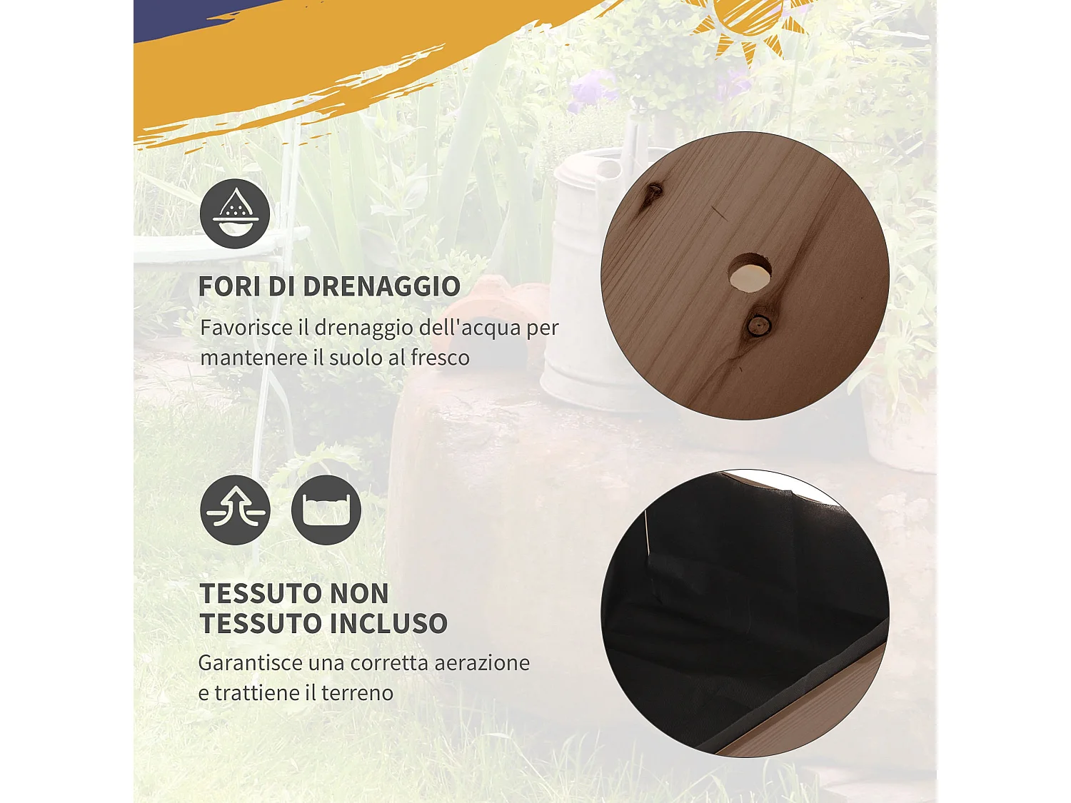 Fioriera rialzata a 8 vasi con ripiano laterale e mensola inferiore