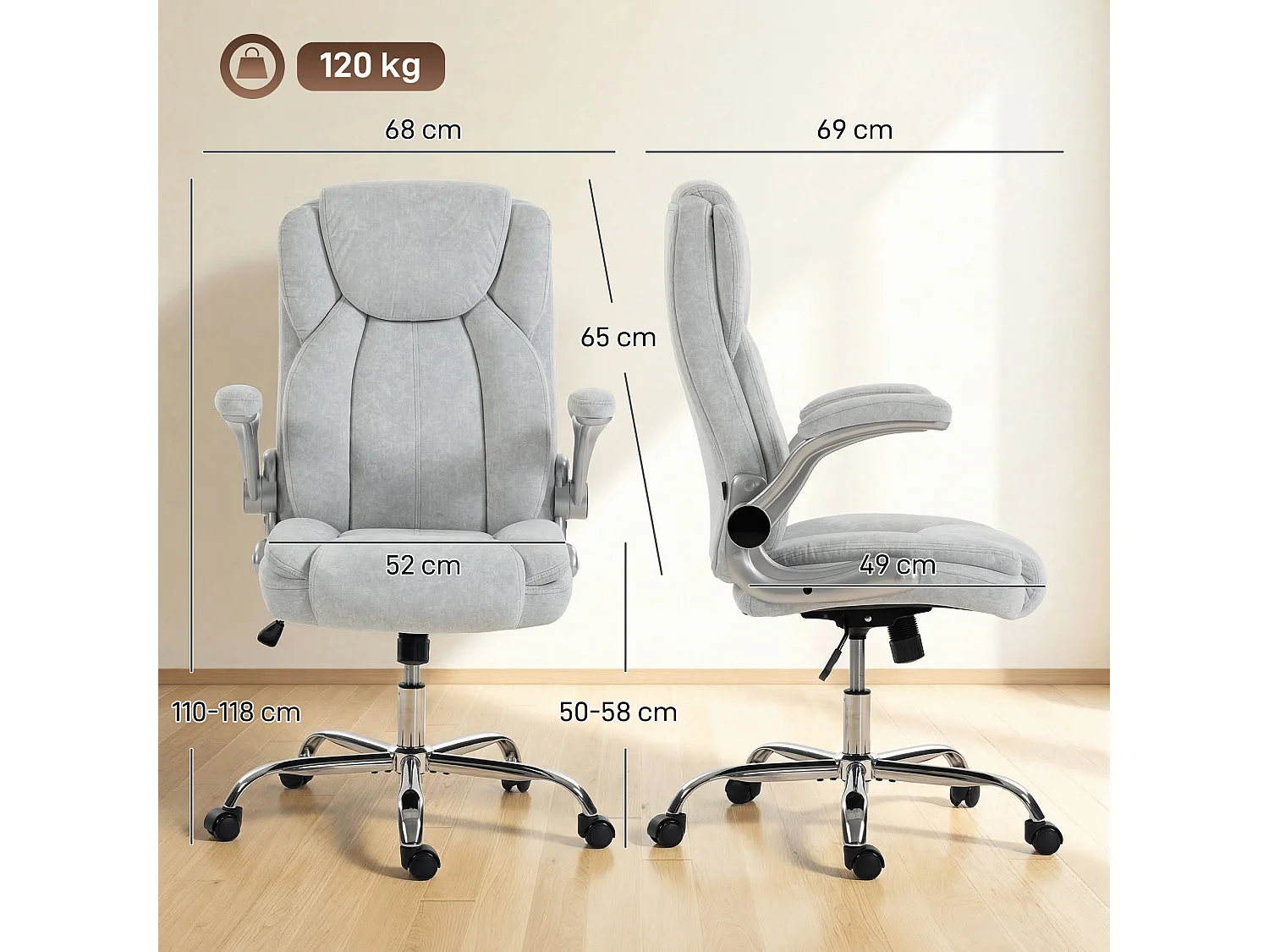 Sedia ergonomica regolabile in velluto stampato bianco crema