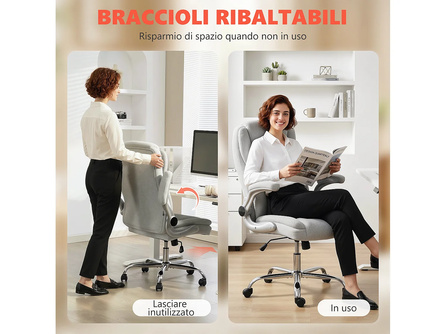 Sedia ergonomica regolabile in velluto stampato bianco crema