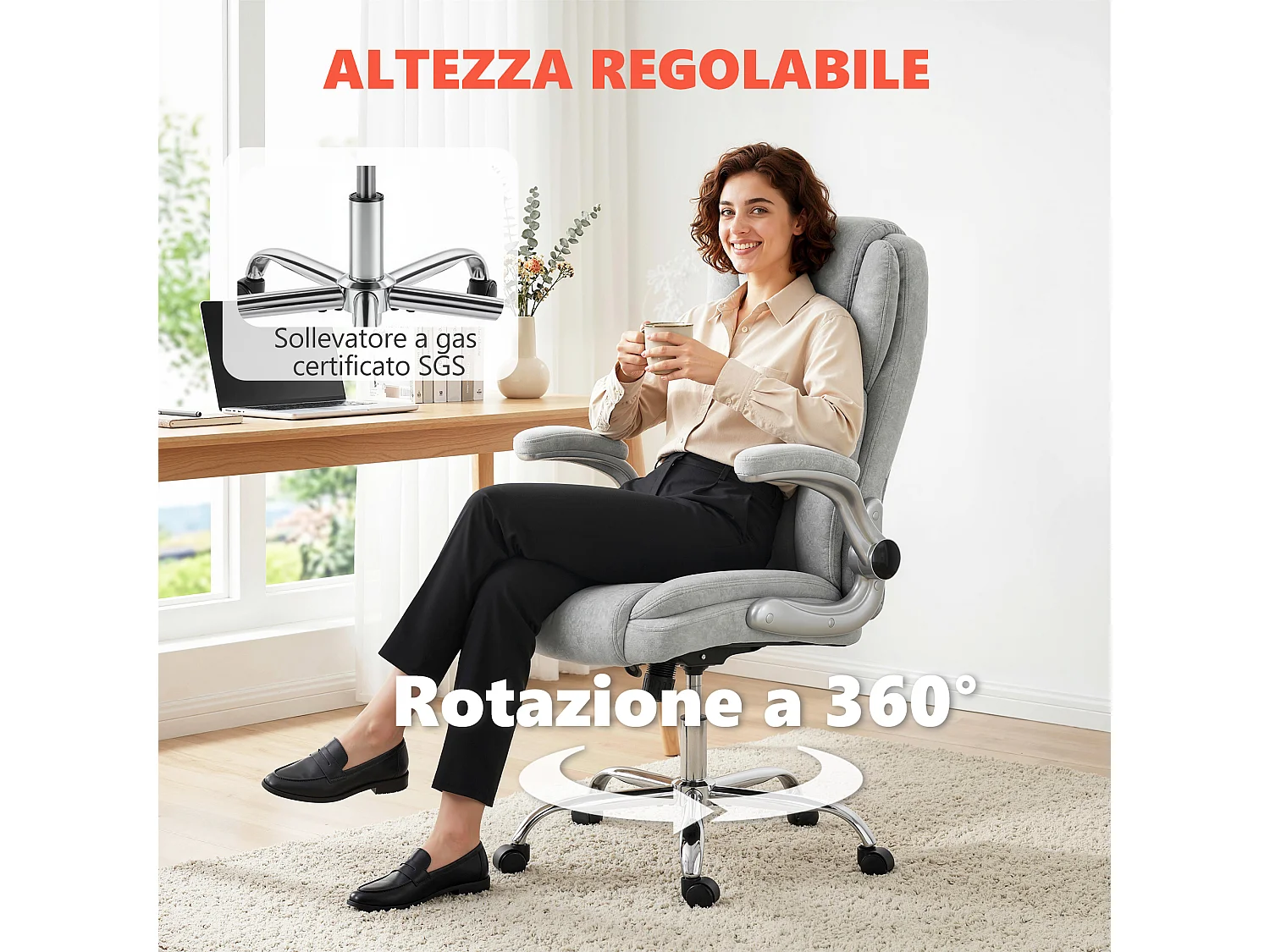 Sedia ergonomica regolabile in velluto stampato bianco crema