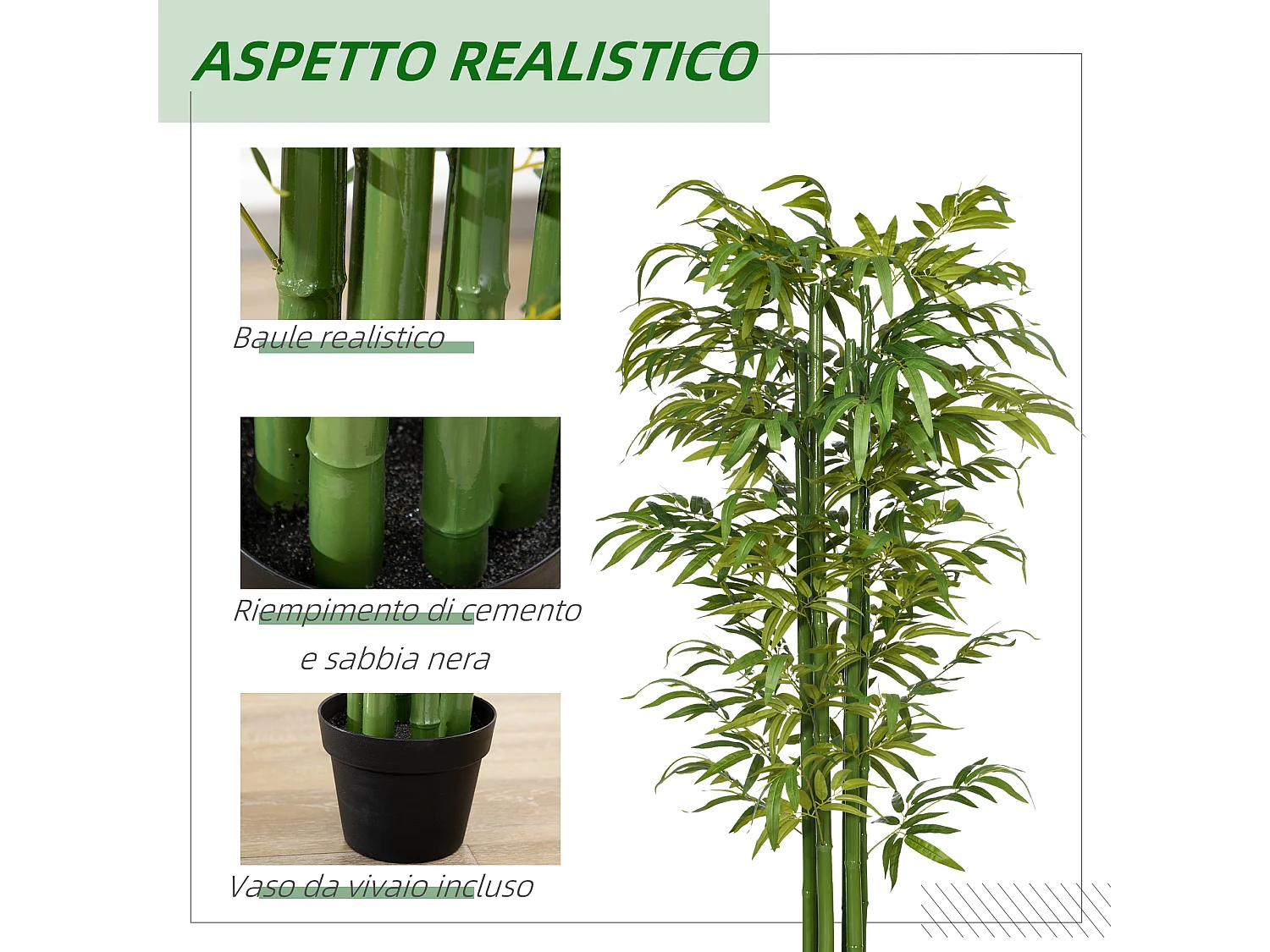 Pianta artificiale di bambù 180 cm con vaso