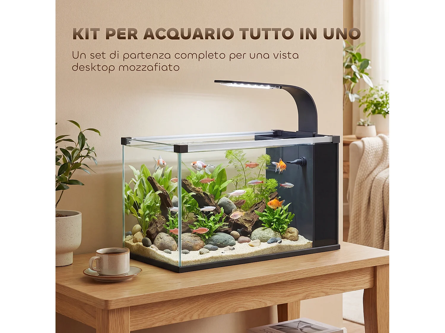 Acquario 24l con filtro e led in vetro temperato nero