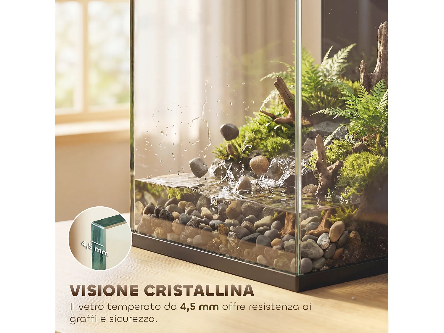 Acquario 24l con filtro e led in vetro temperato nero