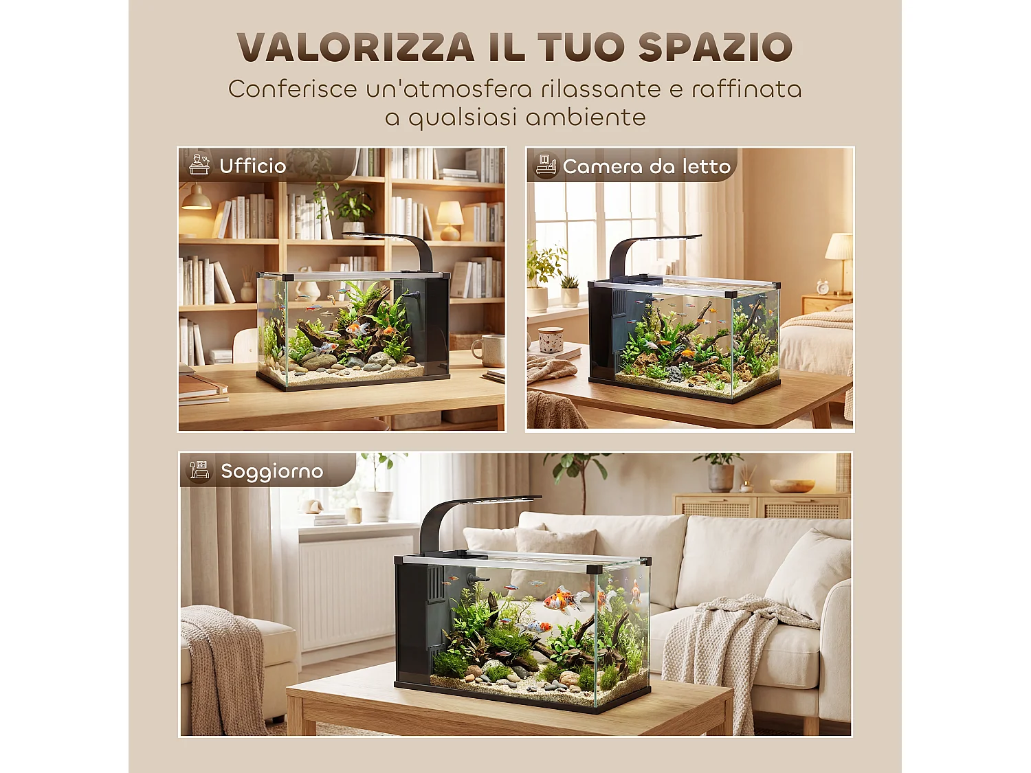 Acquario 24l con filtro e led in vetro temperato nero
