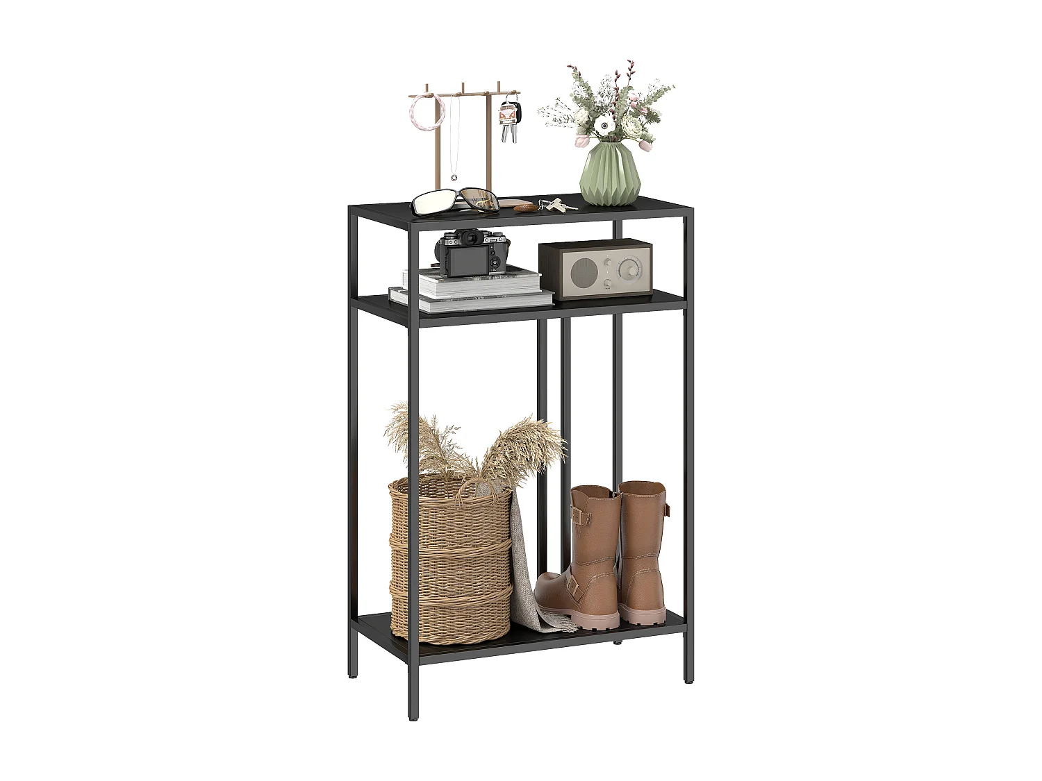 Tavolo consolle a 3 ripiani aperti 55x30x85 cm nero