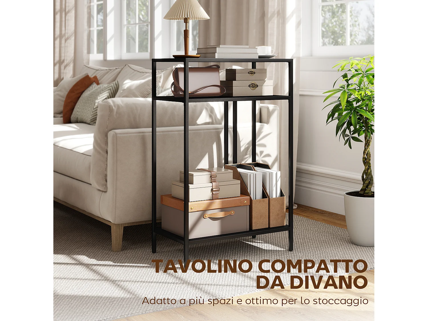 Tavolo consolle a 3 ripiani aperti 55x30x85 cm nero