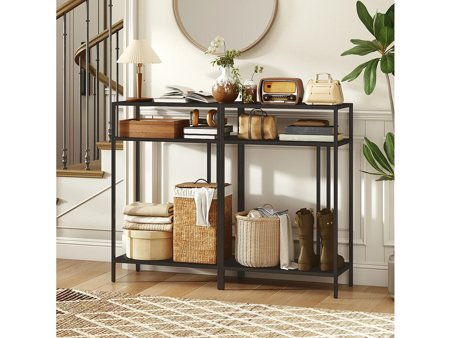 Tavolo consolle a 3 ripiani aperti 55x30x85 cm nero