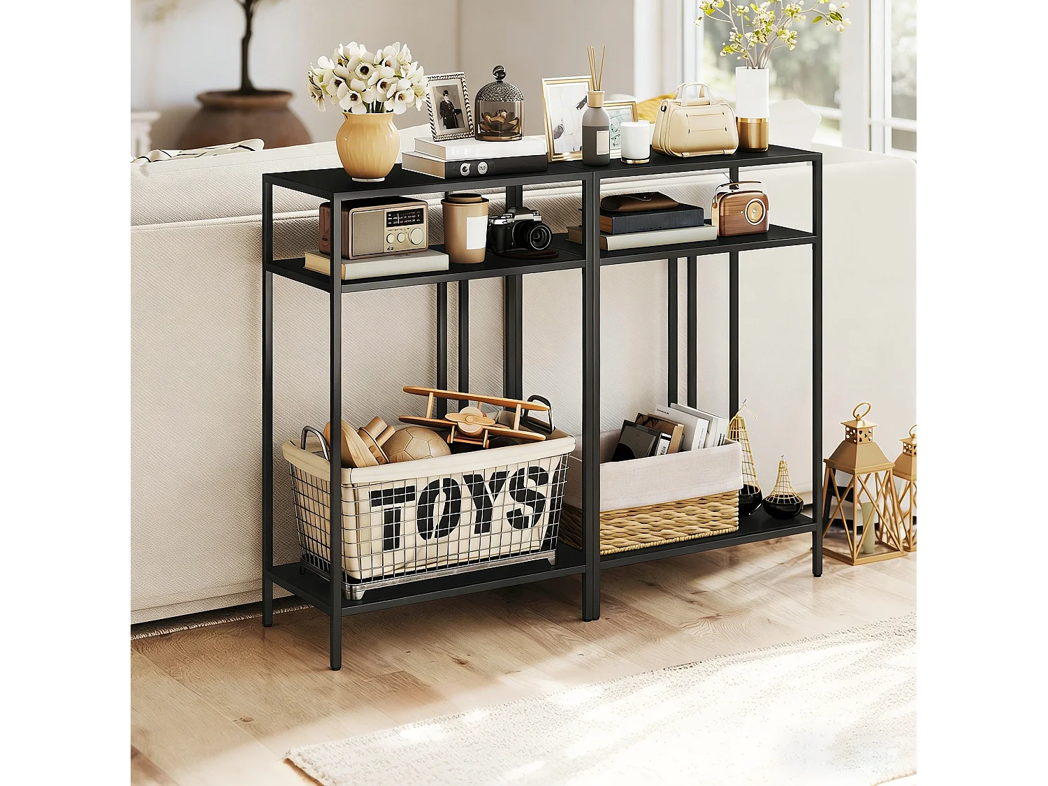 Tavolo consolle a 3 ripiani aperti 55x30x85 cm nero