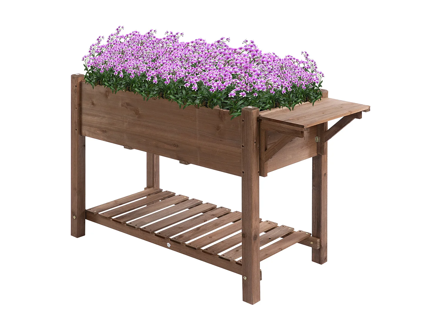 Letto per orto rialzato con ripiano pieghevole in legno marrone